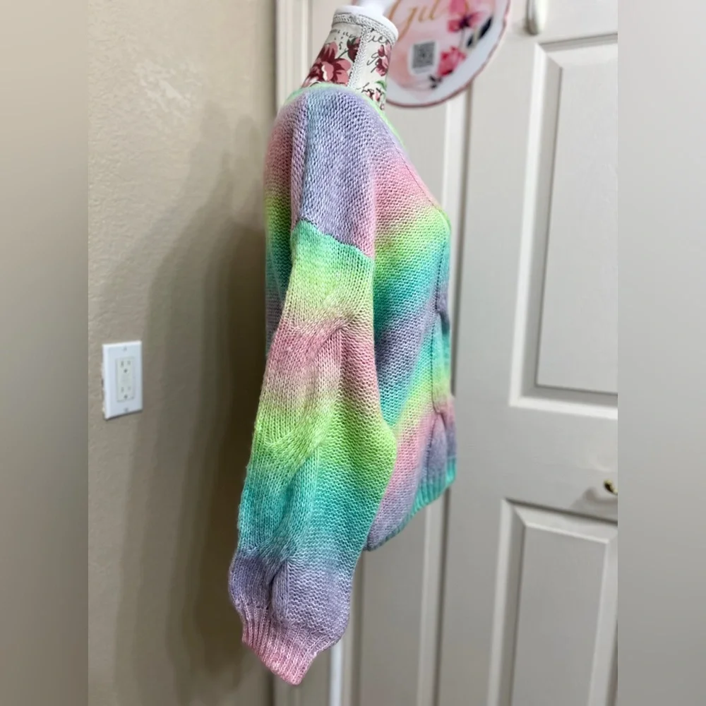 Woven Heart Pastel Rainbow Women's Sweater